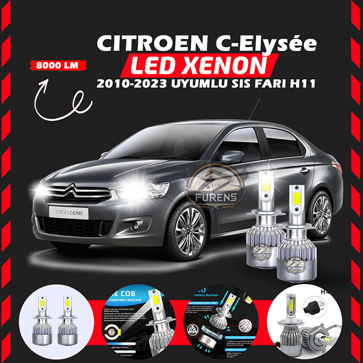 Citroen C-Elysee 2010-2023 Sis Farı Uyumlu Şimşek Etkili Led Xenon Performance Series H11