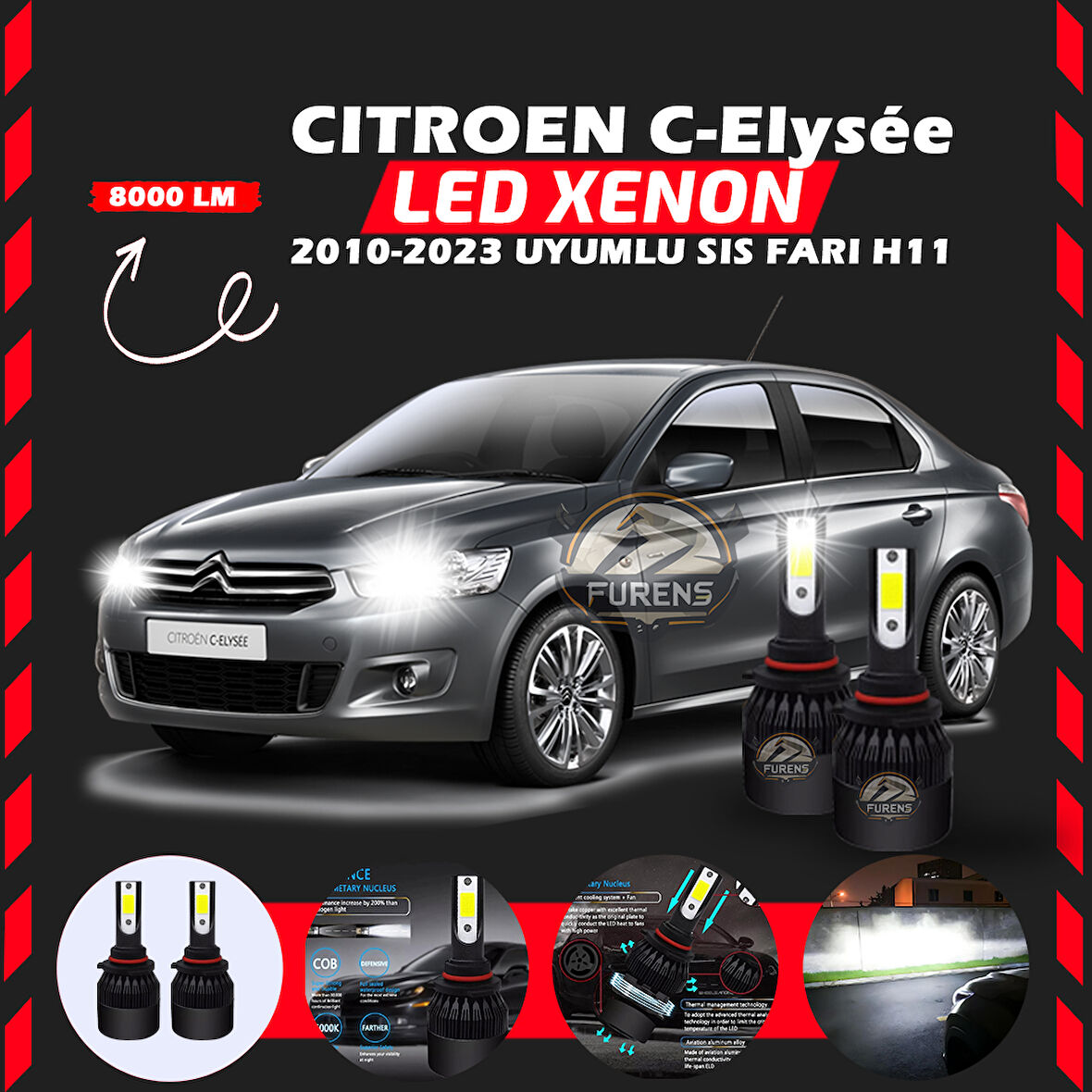 Citroen C-Elysee 2010-2023 Sis Farı Uyumlu Şimşek Etkili Led Xenon Light Series H11