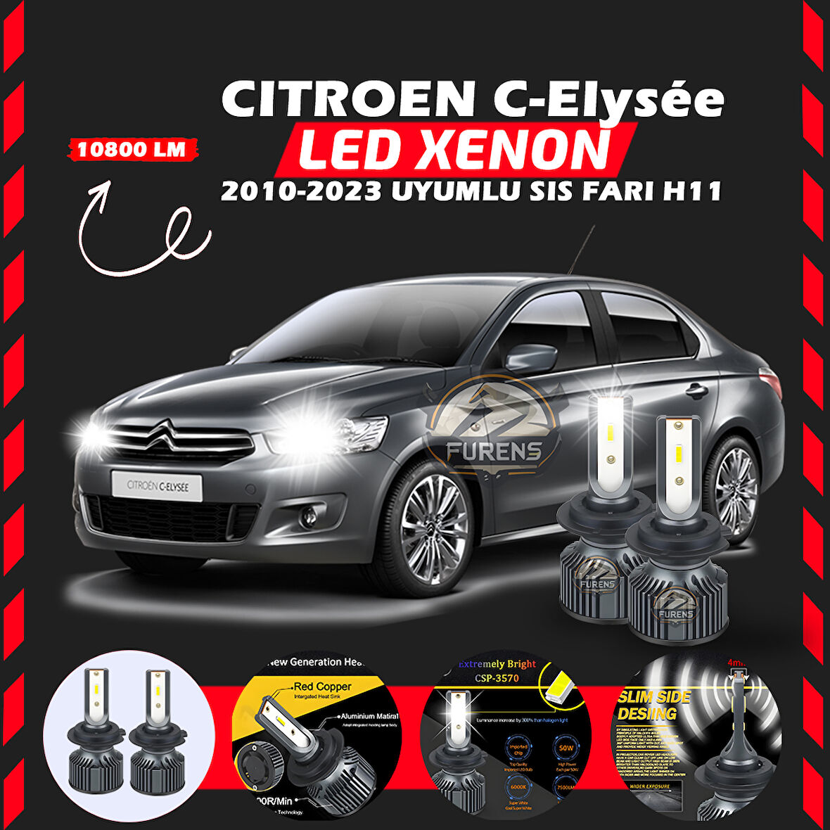 Citroen C-Elysee 2010-2023 Sis Farı Uyumlu Şimşek Etkili Led Xenon Premium Series H11