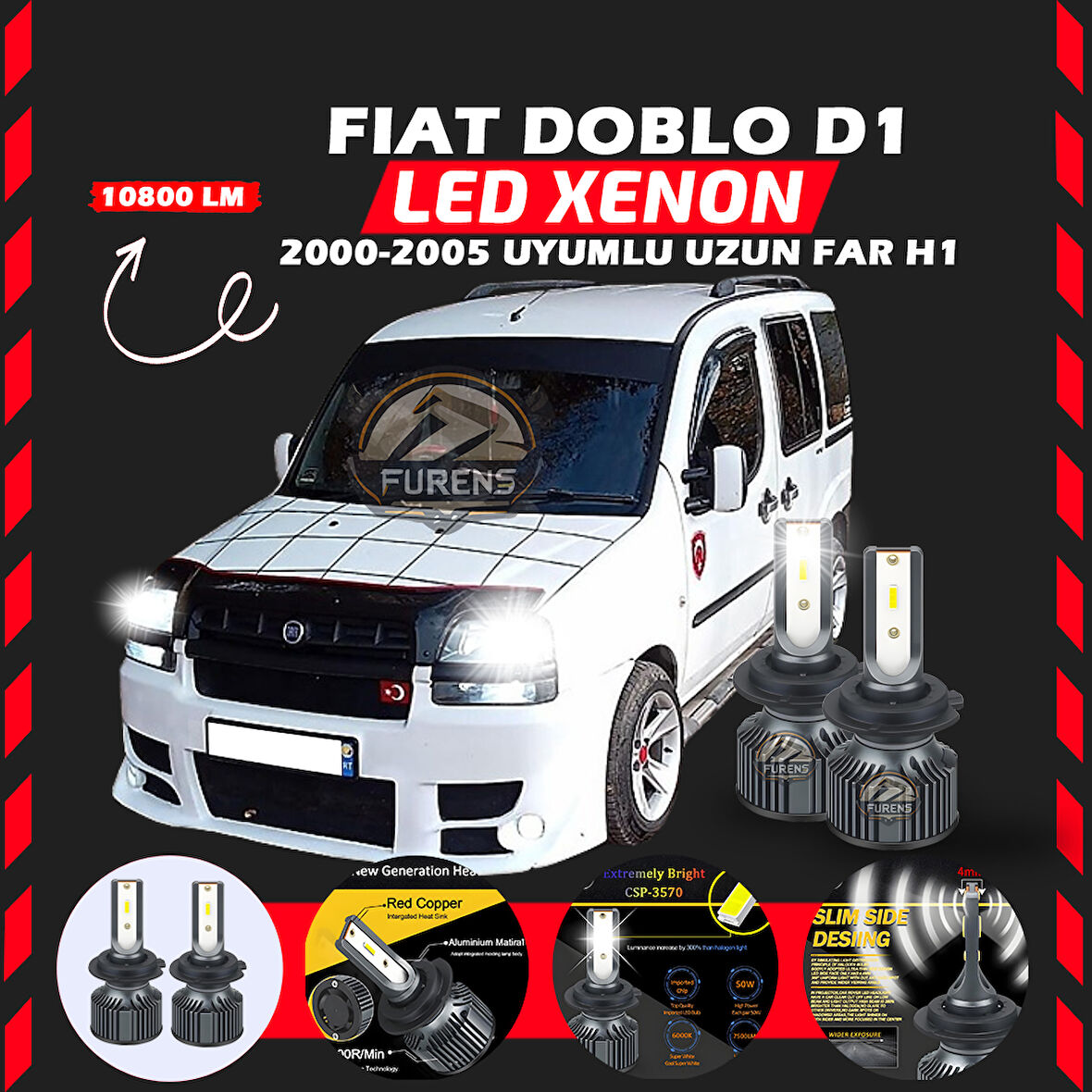 Fiat Doblo D1 2000-2005 Uzun Far Uyumlu Şimşek Etkili Led Xenon Premium Series H1