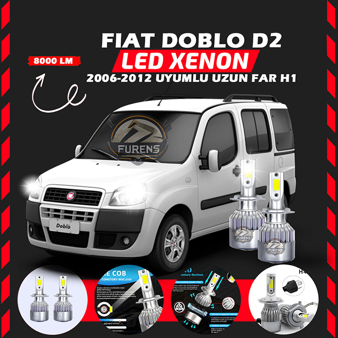 Fiat Doblo D2 2006-2012 Uzun Far Uyumlu Şimşek Etkili Led Xenon Performance Series H1