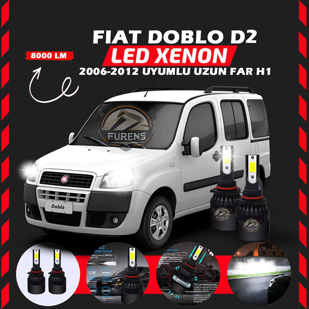 Fiat Doblo D2 2006-2012 Uzun Far Uyumlu Şimşek Etkili Led Xenon Light Series H1