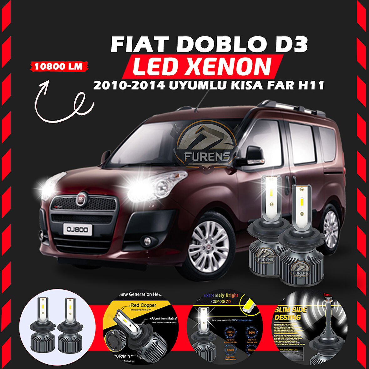 Fiat Doblo D3 2006-2012 Kısa Far Uyumlu Şimşek Etkili Led Xenon Premium Series H11