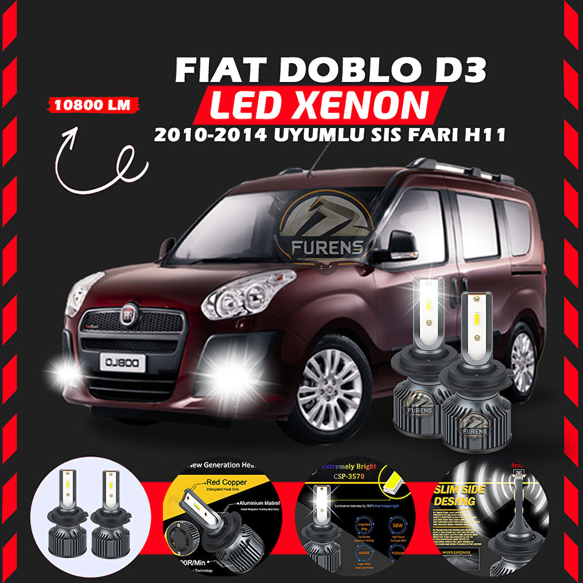 Fiat Doblo D3 2006-2012 Sis Farı Uyumlu Şimşek Etkili Led Xenon Premium Series H11
