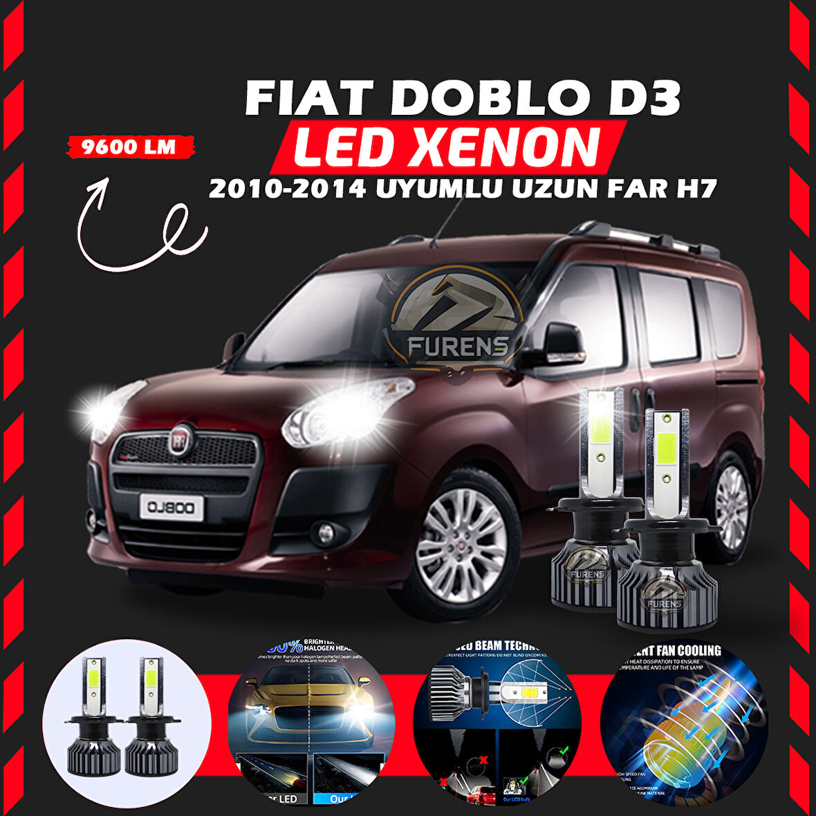Fiat Doblo D3 2006-2012 Uzun Far Uyumlu Şimşek Etkili Led Xenon Pro Series H7