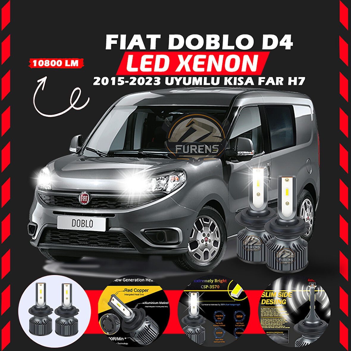 Fiat Doblo D4 2015-2023 Kısa Far Uyumlu Şimşek Etkili Led Xenon Premium Series H7