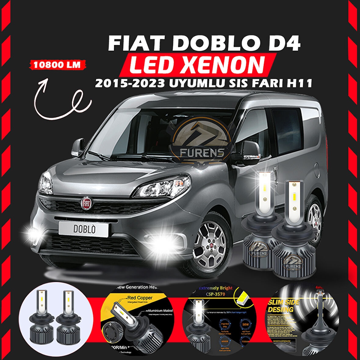 Fiat Doblo D4 2015-2023 Sis Farı Uyumlu Şimşek Etkili Led Xenon Premium Series H11