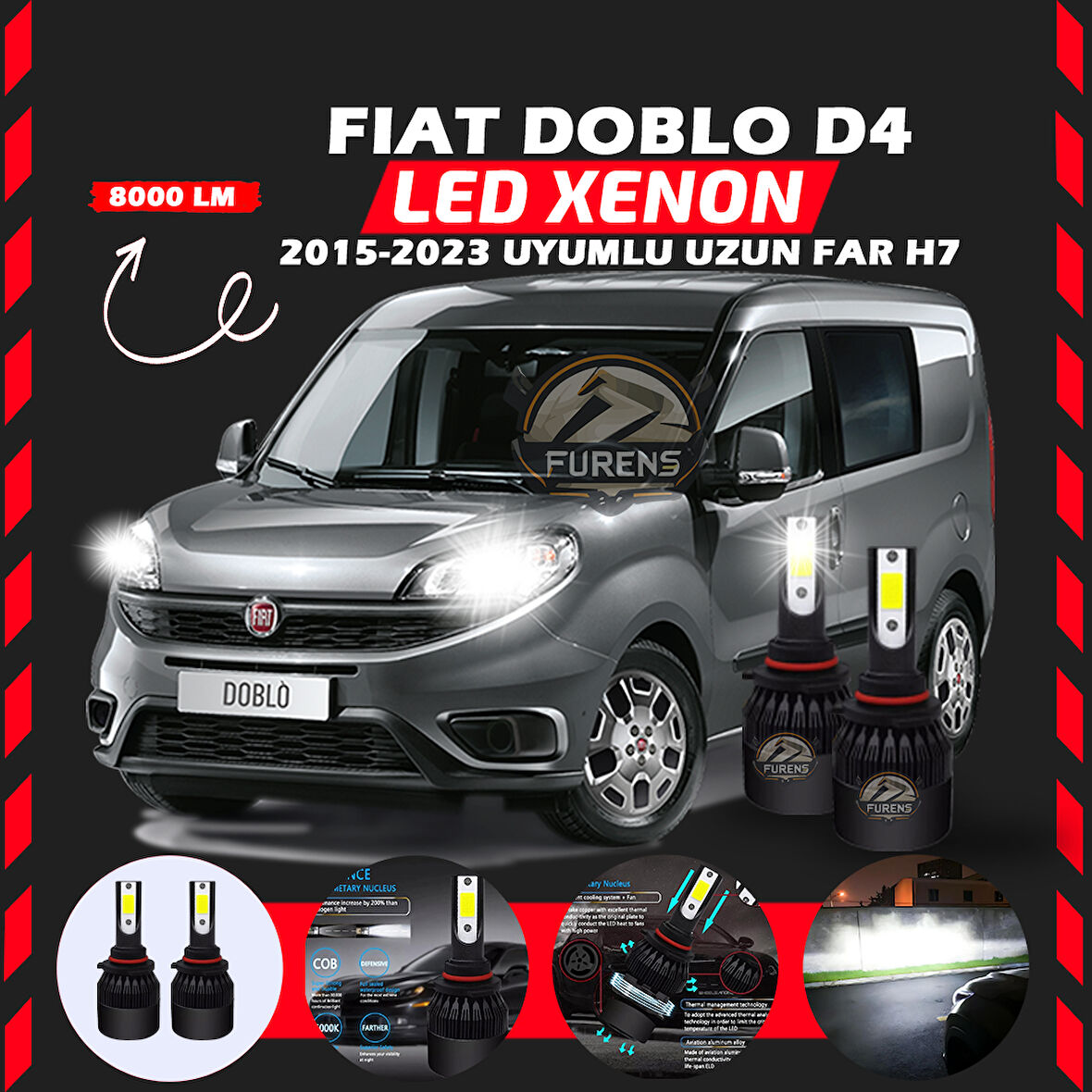Fiat Doblo D4 2015-2023 Uzun Far Uyumlu Şimşek Etkili Led Xenon Light Series H7