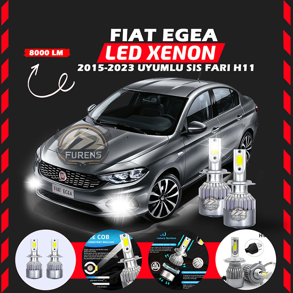 Fiat Egea 2015-2023 Sis Farı Uyumlu Şimşek Etkili Led Xenon Performance Series H11