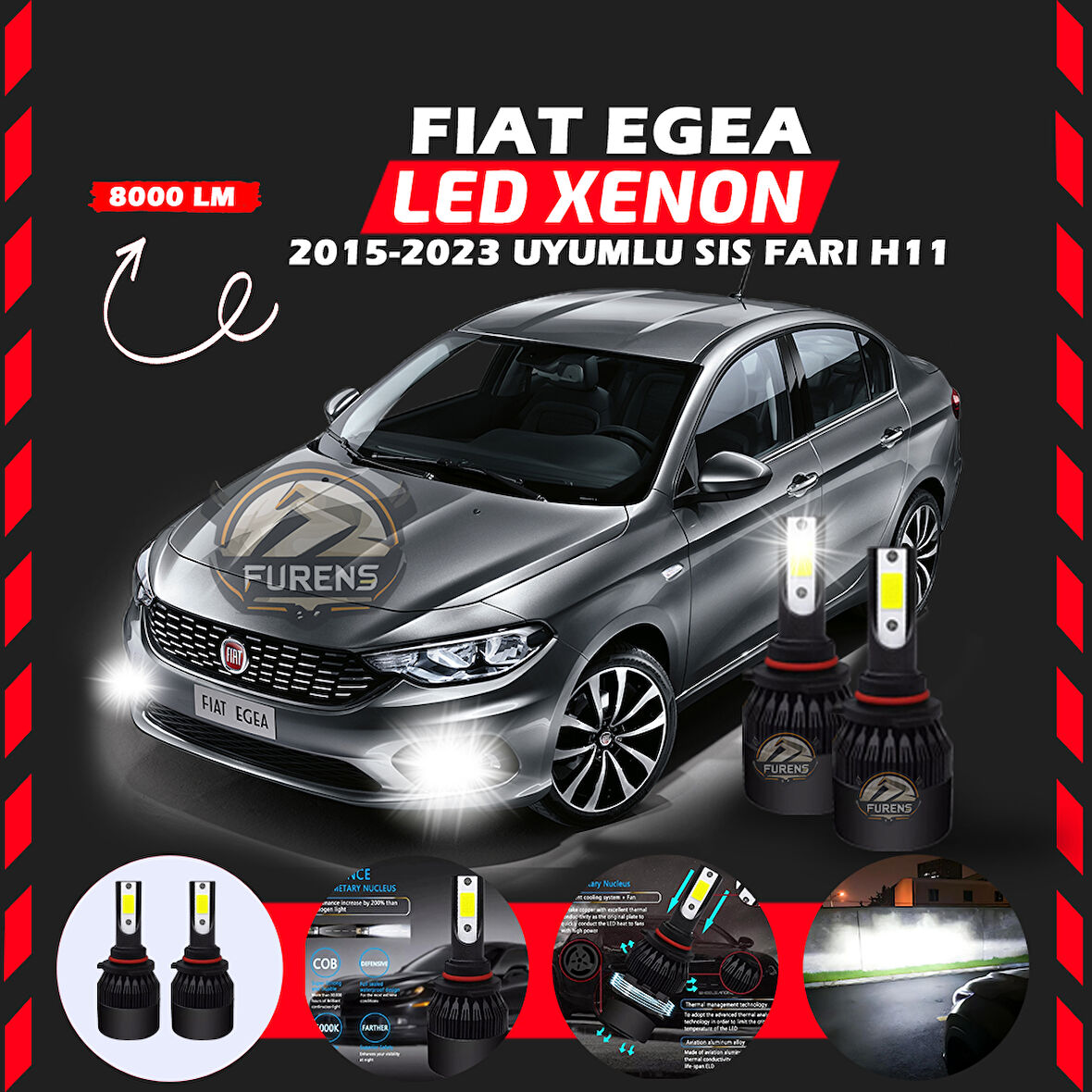 Fiat Egea 2015-2023 Sis Farı Uyumlu Şimşek Etkili Led Xenon Light Series H11