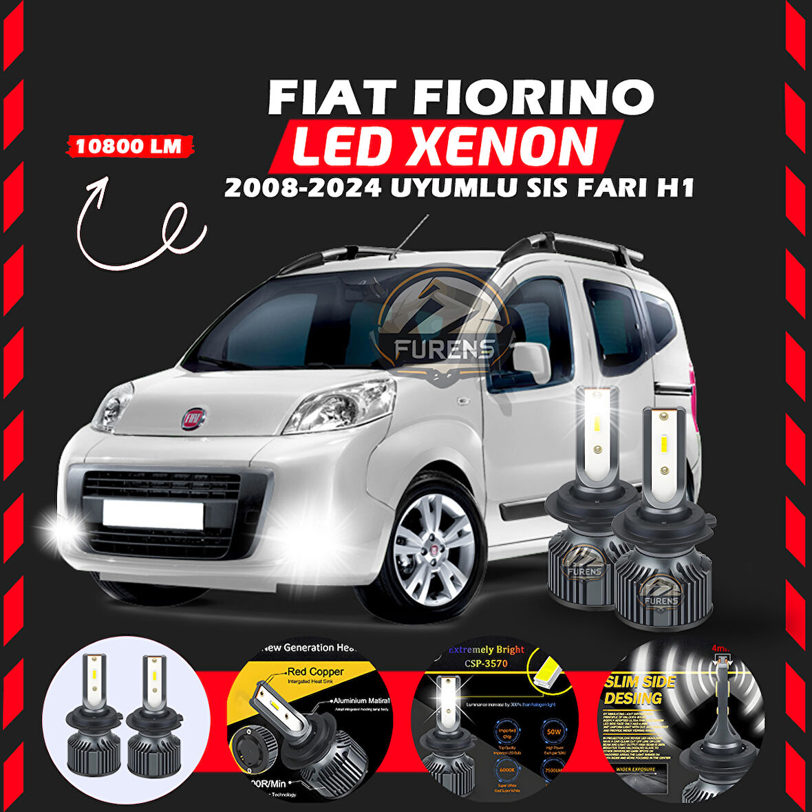 Fiat Fiorino 2008-2024 Sis Farı Uyumlu Şimşek Etkili Led Xenon Premium Series H1