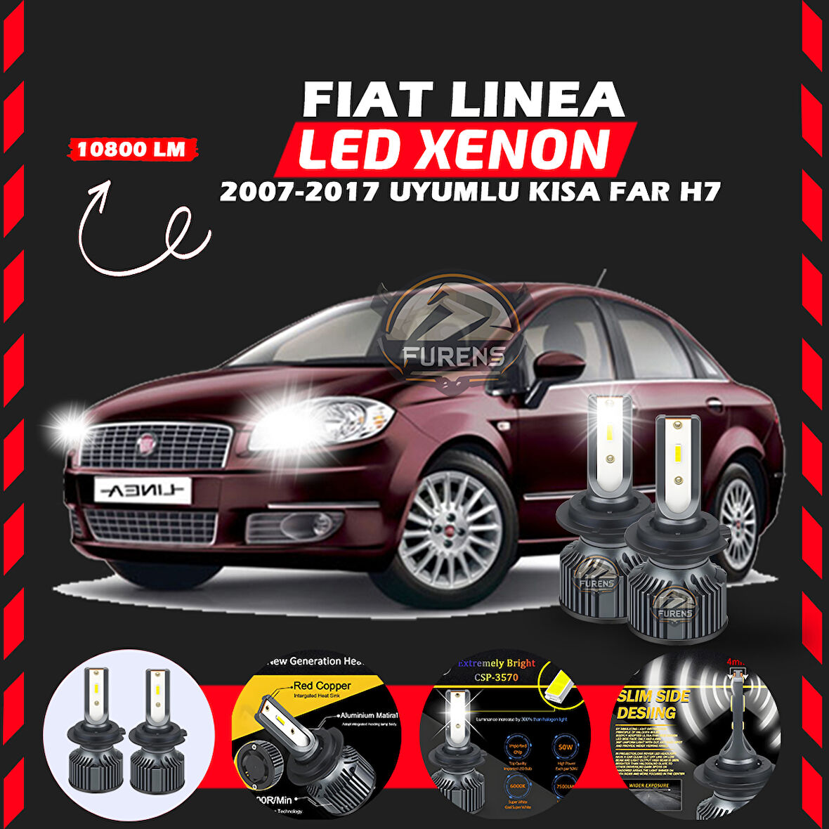 Fiat Linea 2007-2017 Kısa Far Uyumlu Şimşek Etkili Led Xenon Premium Series H7