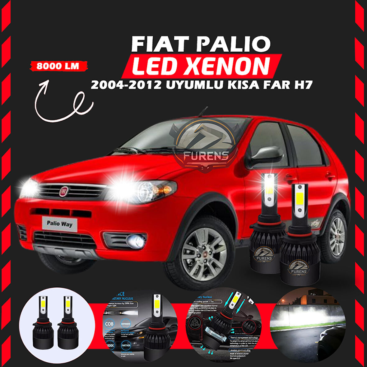 Fiat Palio 2004-2012 Kısa Far Uyumlu Şimşek Etkili Led Xenon Light Series H7