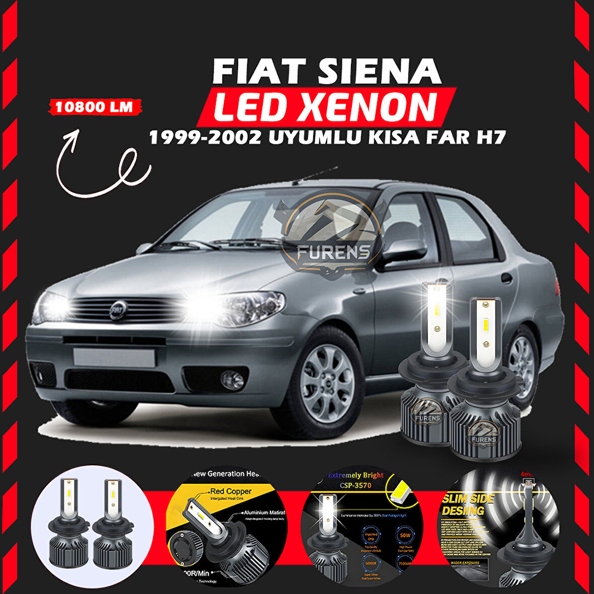 Fiat Siena 1999-2002 Kısa Far Uyumlu Şimşek Etkili Led Xenon Premium Series H7