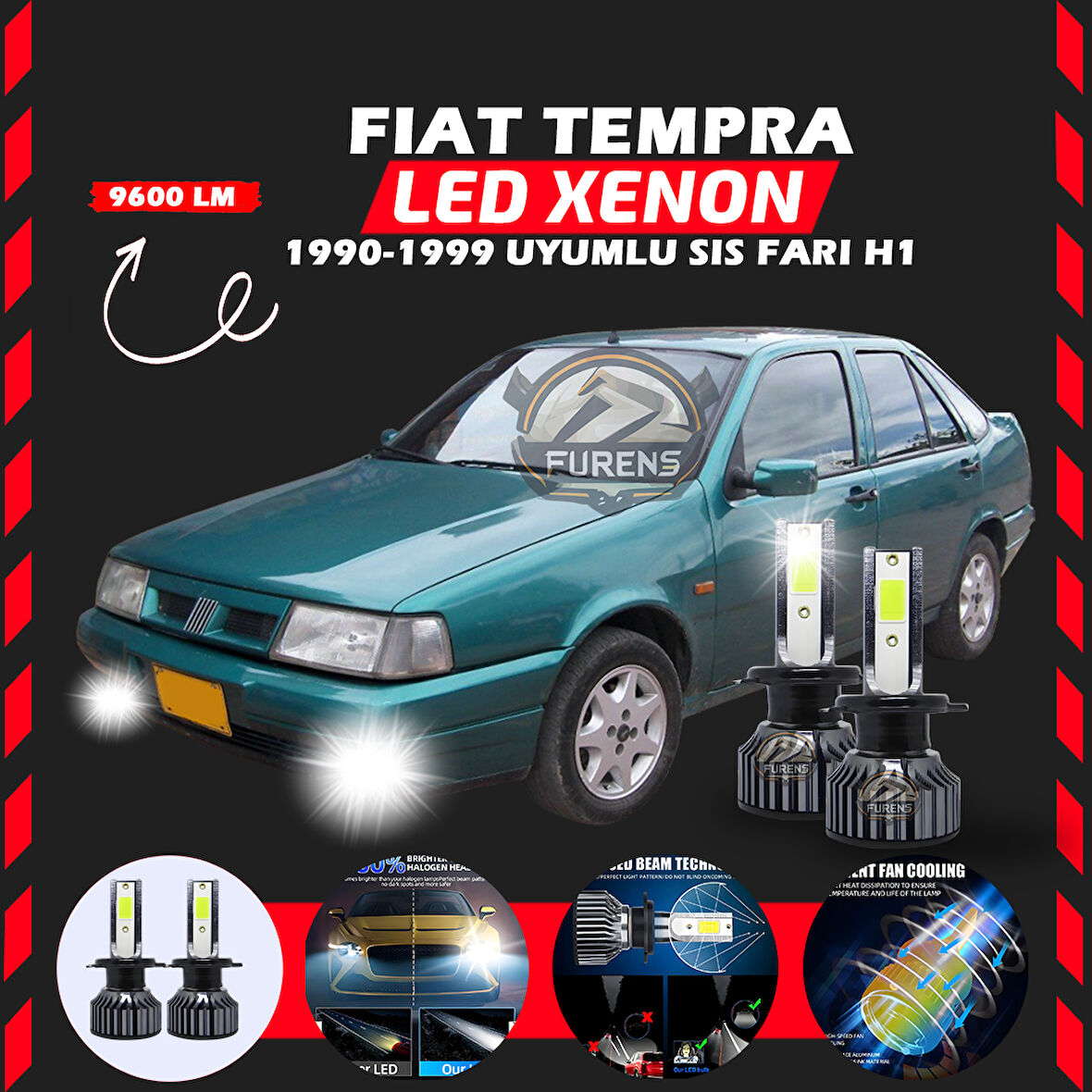 Fiat Tempra Sis Farı Uyumlu Şimşek Etkili Led Xenon Pro Series H1