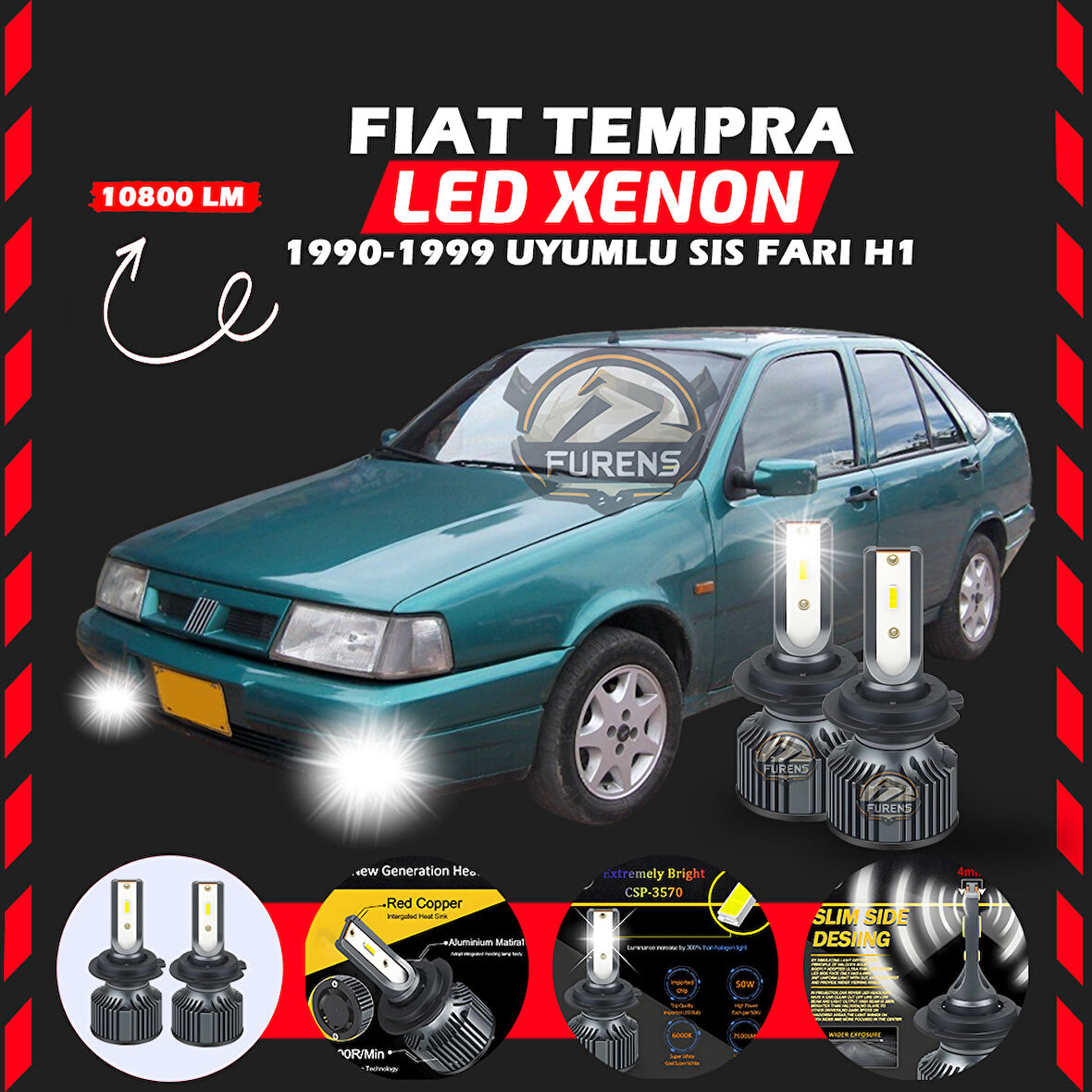 Fiat Tempra Sis Farı Uyumlu Şimşek Etkili Led Xenon Premium Series H1
