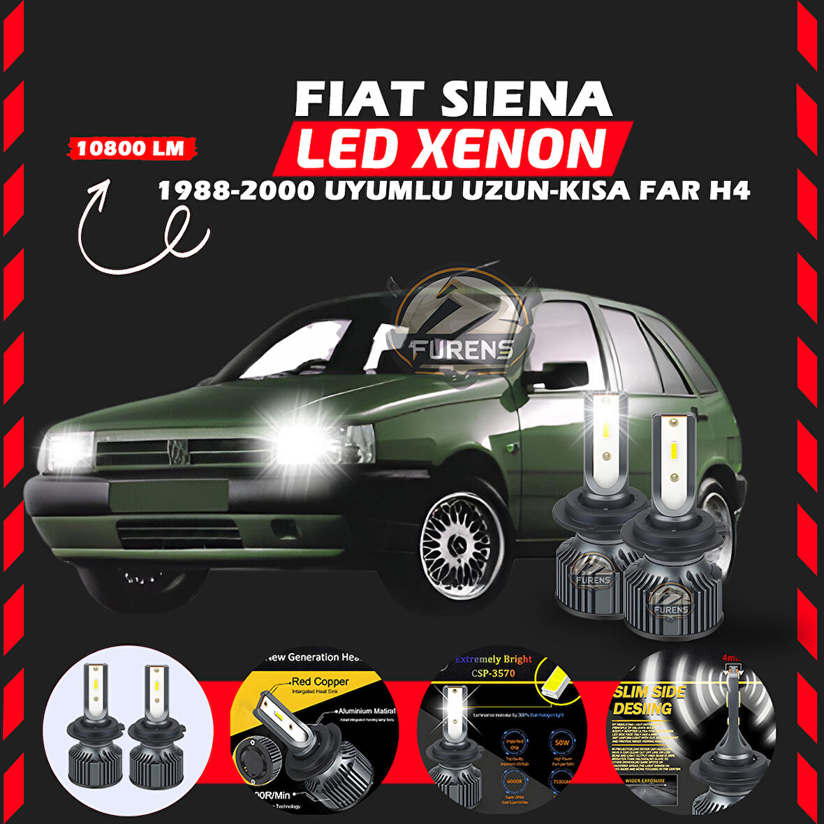 Fiat Tipo Uzun - Kısa FarUyumlu Şimşek Etkili Led Xenon Premium Series H4