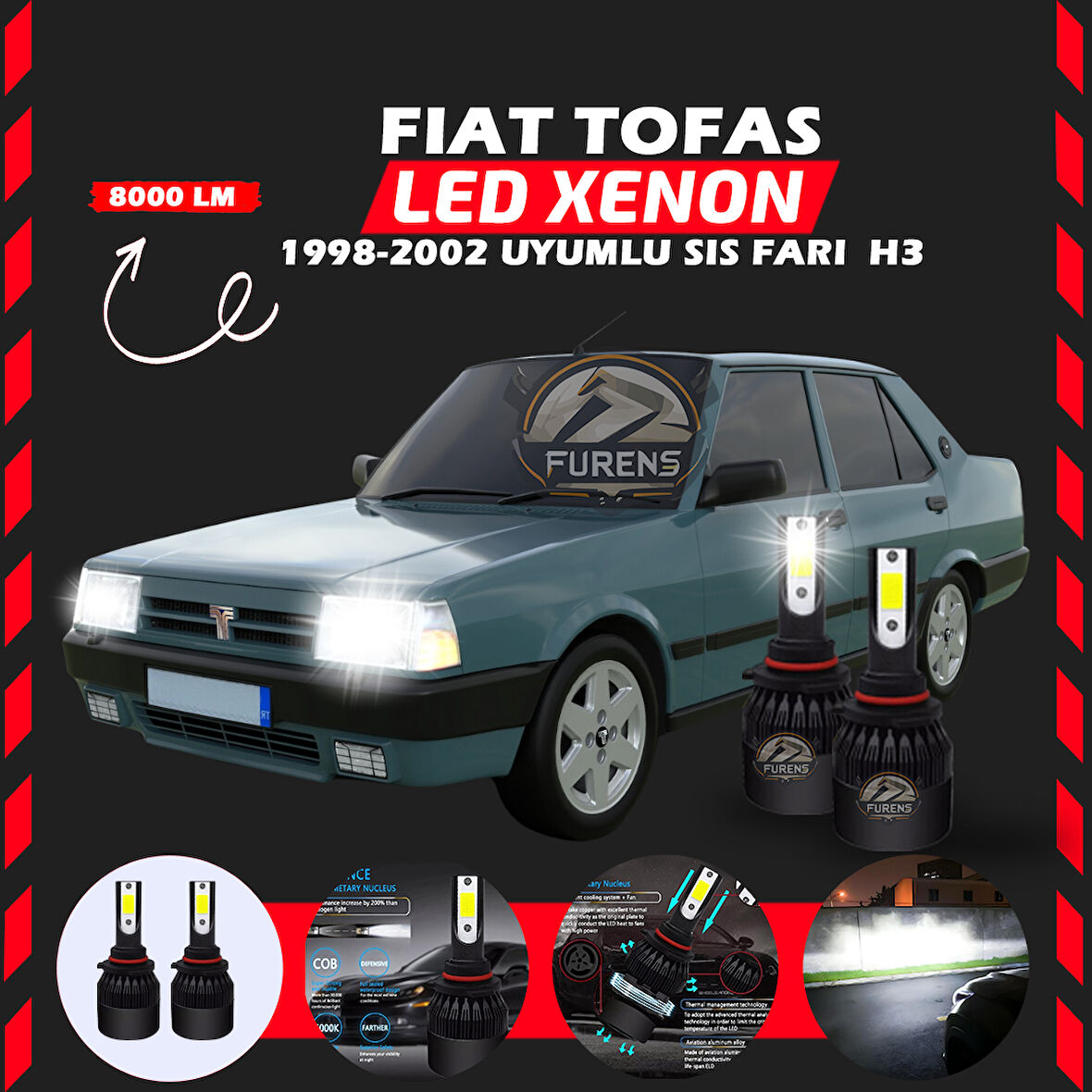 Fiat Tofaş Sis Farı Uyumlu Şimşek Etkili Led Xenon Light Series H3