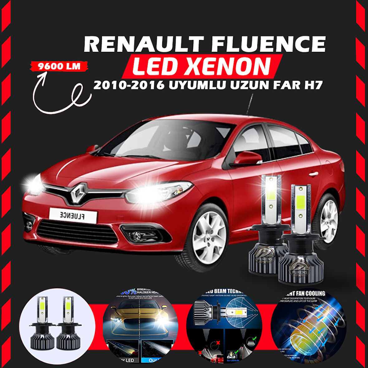 Renault Fluence 2010-2016 Uzun Far Uyumlu Şimşek Etkili Led Xenon Pro Series H7