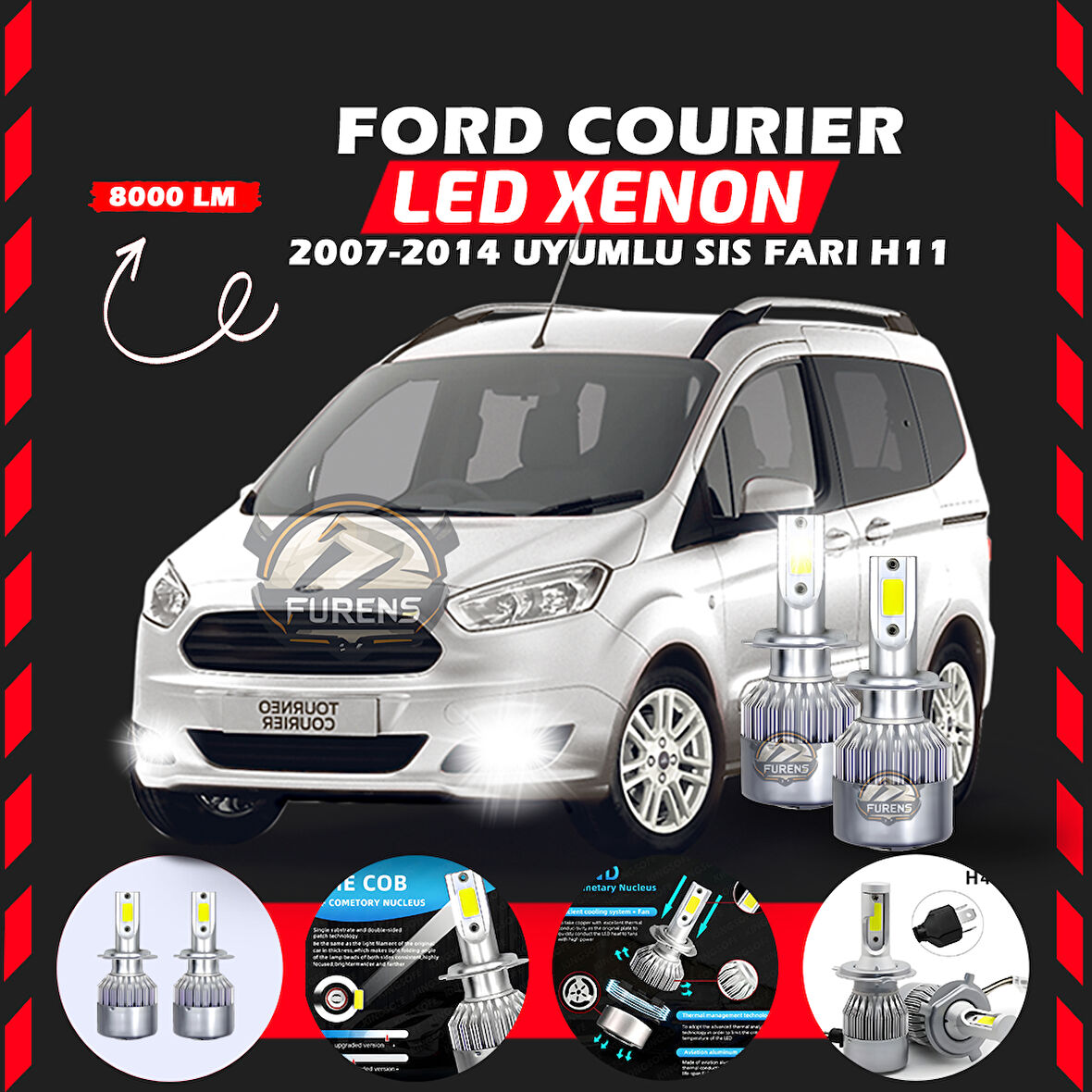 Ford Courier 2007-2014 Sis Farı Uyumlu Şimşek Etkili Led Xenon Performance Series H11