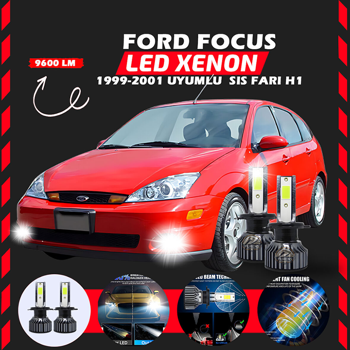 Ford Focus 1 1999-2001 Sis Farı Uyumlu Şimşek Etkili Led Xenon Pro Series H1