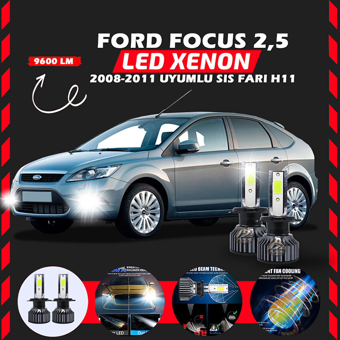 Ford Focus 2.5 2008-2011 Sis Farı Uyumlu Şimşek Etkili Led Xenon Pro Series H11