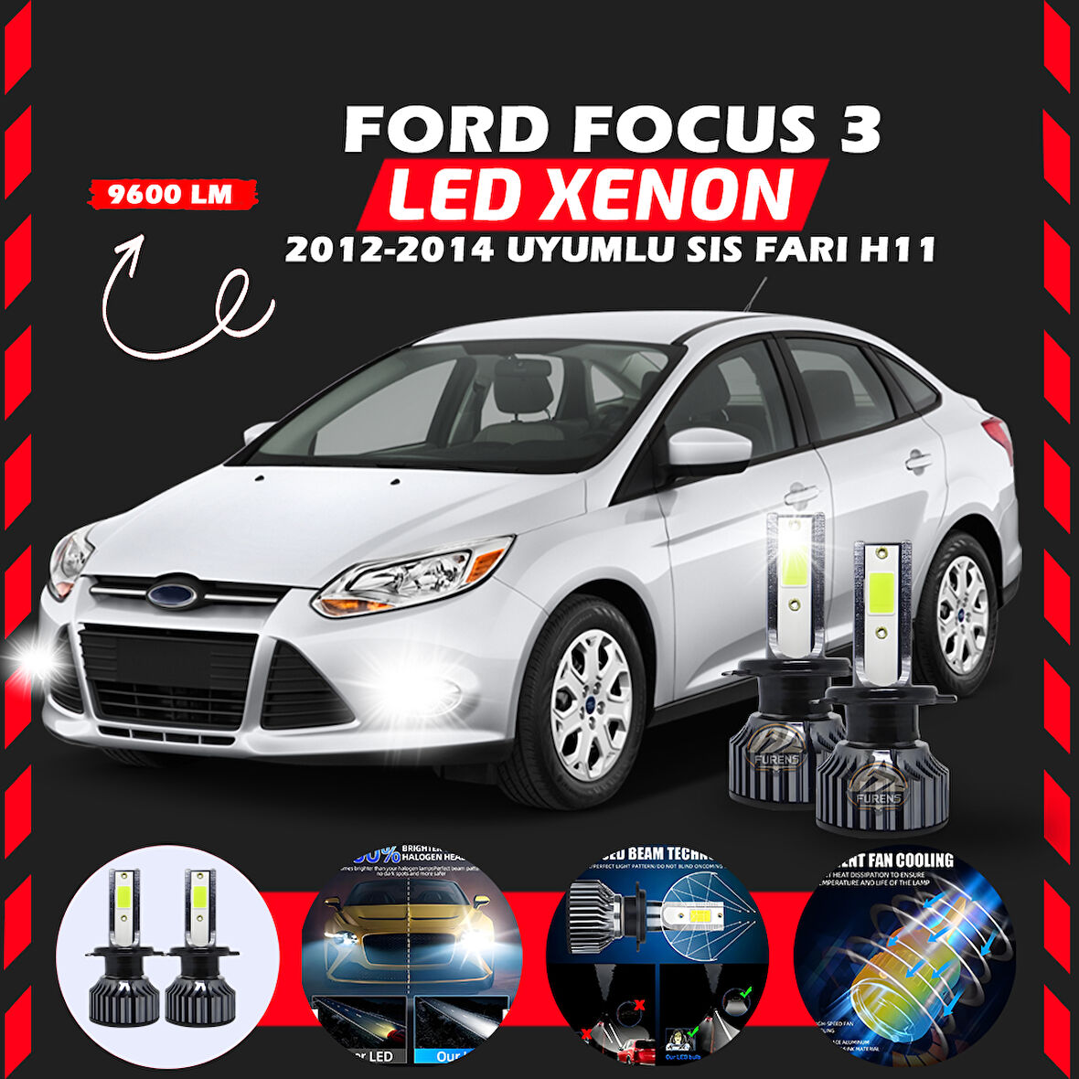 Ford Focus 3 2012-2014 Sis Farı Uyumlu Şimşek Etkili Led Xenon Pro Series H11