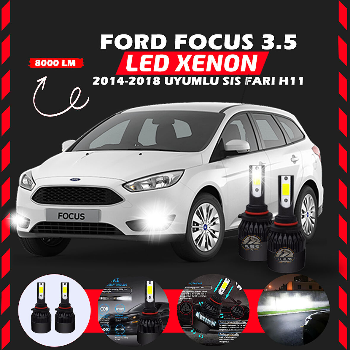 Ford Focus 3.5 2014-2018 Sis Farı Uyumlu Şimşek Etkili Led Xenon Light Series H11