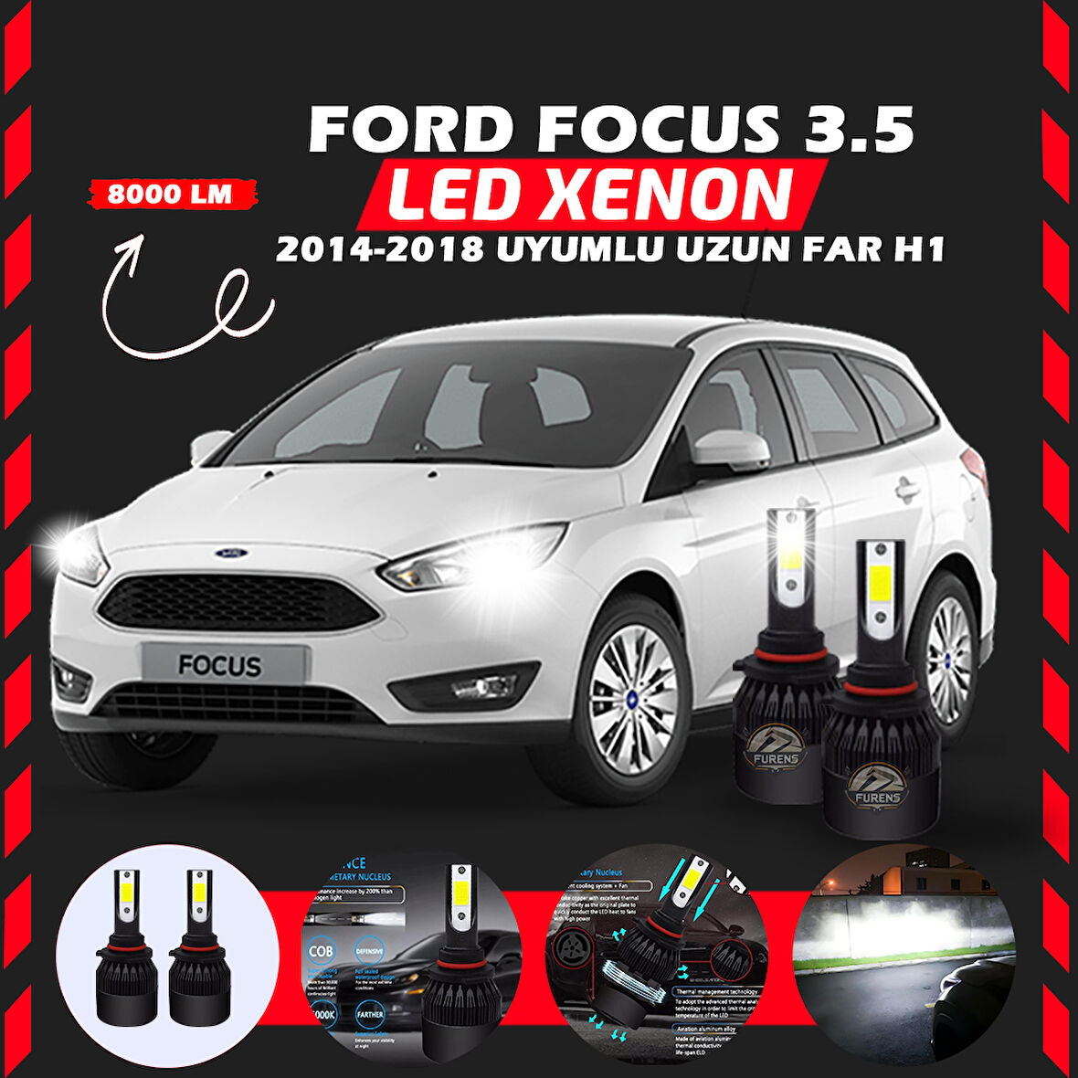 Ford Focus 3.5 2014-2018 Uzun Far Uyumlu Şimşek Etkili Led Xenon Light Series H1