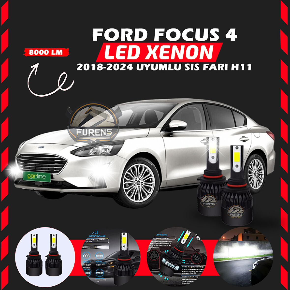 Ford Focus 4 2018-2024 Sis Farı Uyumlu Şimşek Etkili Led Xenon Light Series H11