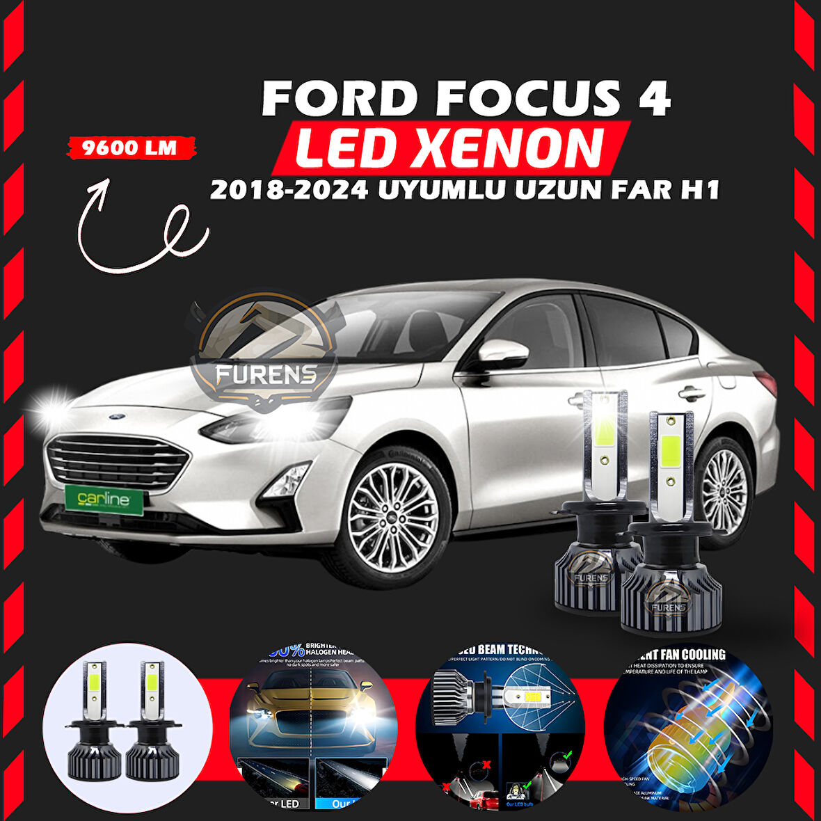 Ford Focus 4 2018-2024 Uzun Far Uyumlu Şimşek Etkili Led Xenon Pro Series H1