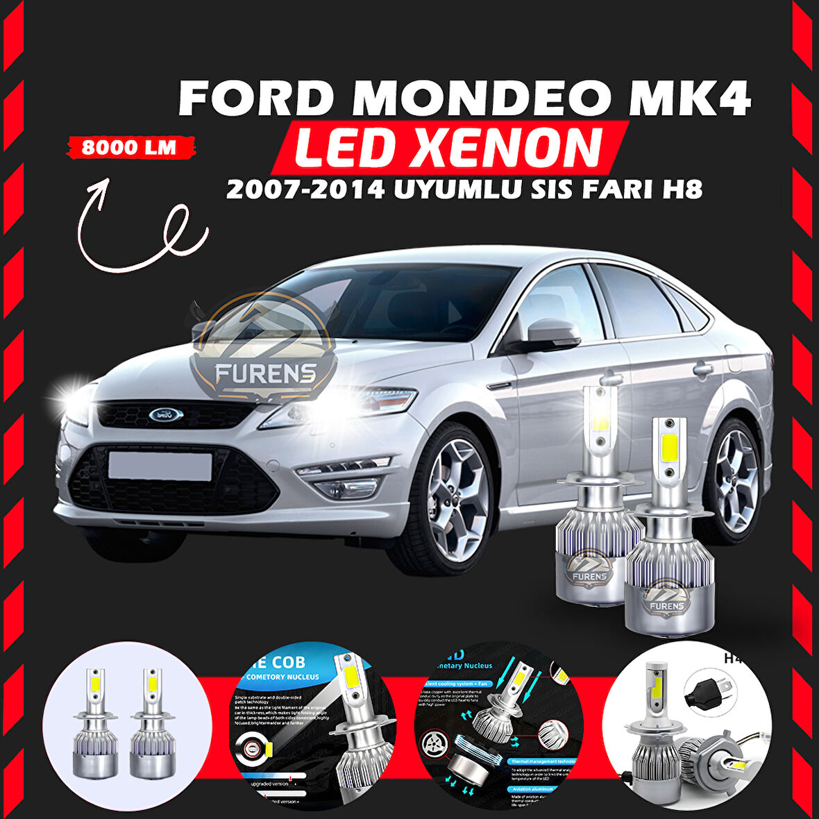 Ford Mondeo MK4 2007-2014 Sis Farı Uyumlu Şimşek Etkili Led Xenon Performance Series H8
