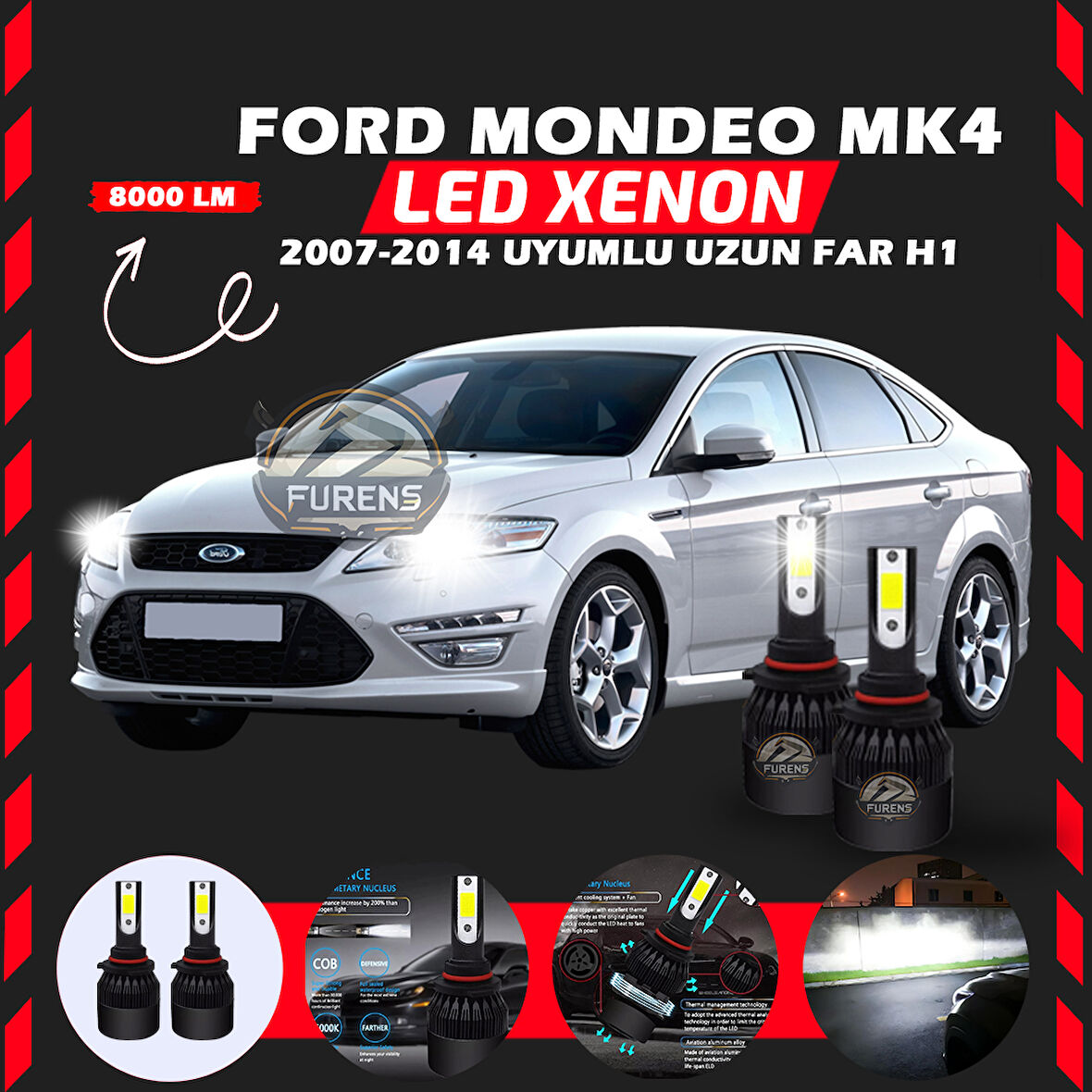 Ford Mondeo MK4 2007-2014 Uzun Far Uyumlu Şimşek Etkili Led Xenon Light Series H1