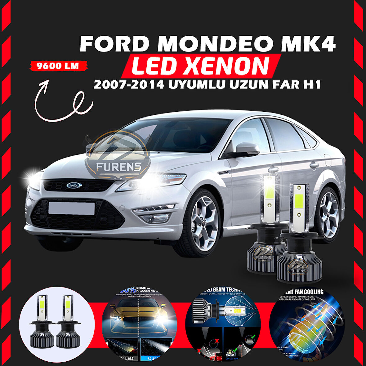 Ford Mondeo MK4 2007-2014 Uzun Far Uyumlu Şimşek Etkili Led Xenon Pro Series H1