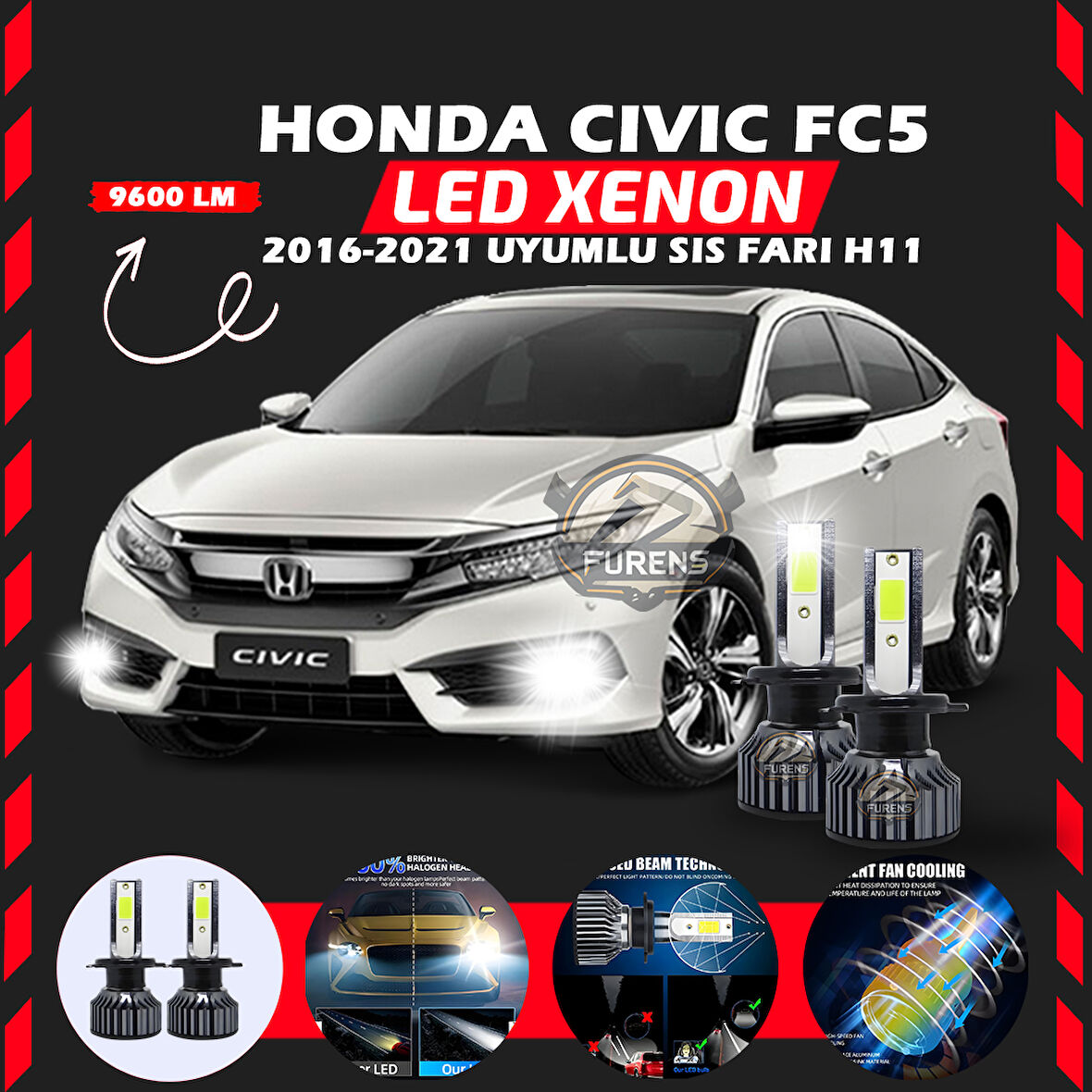 Honda Civic FC5 2016-2021 Sis Farı Uyumlu Şimşek Etkili Led Xenon Pro Series H11