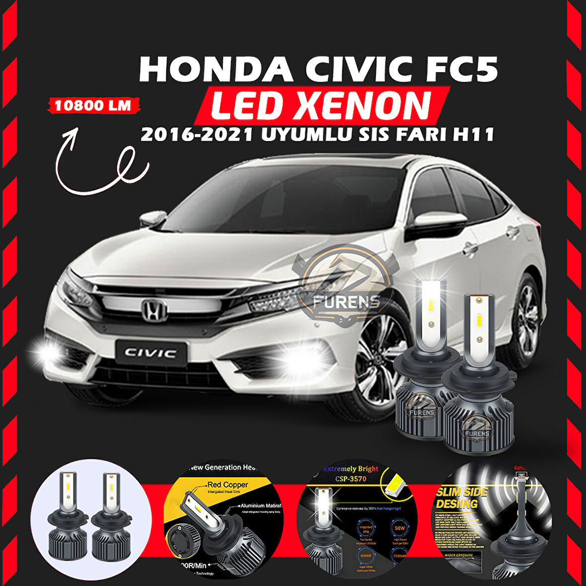 Honda Civic FC5 2016-2021 Sis Farı Uyumlu Şimşek Etkili Led Xenon Premium Series H11