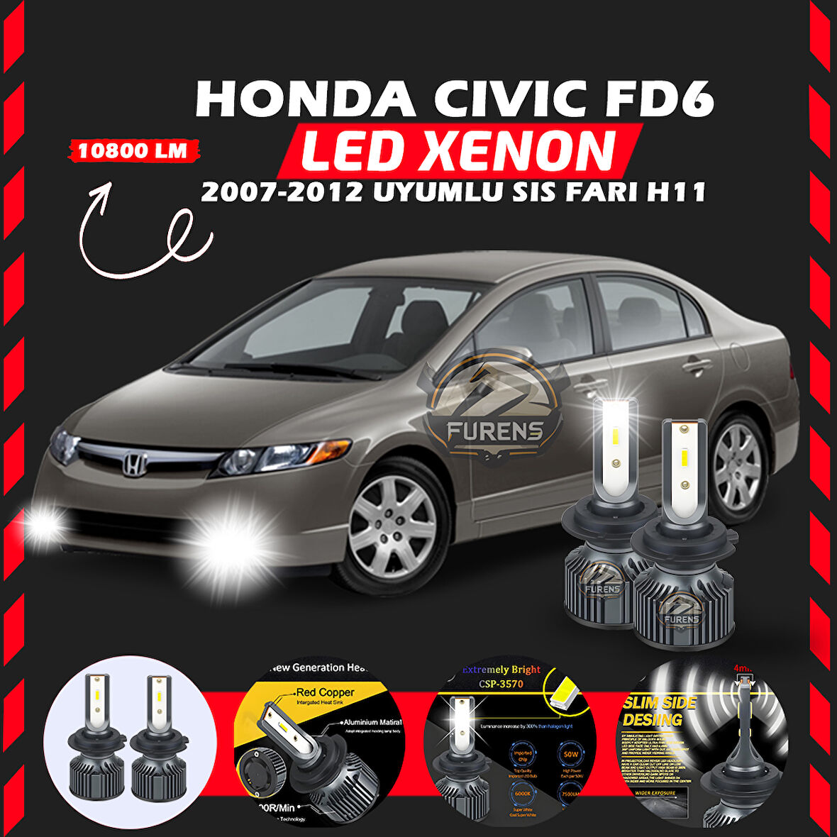Honda Civic FD6 2007-2012 Sis Farı Uyumlu Şimşek Etkili Led Xenon Premium Series H11