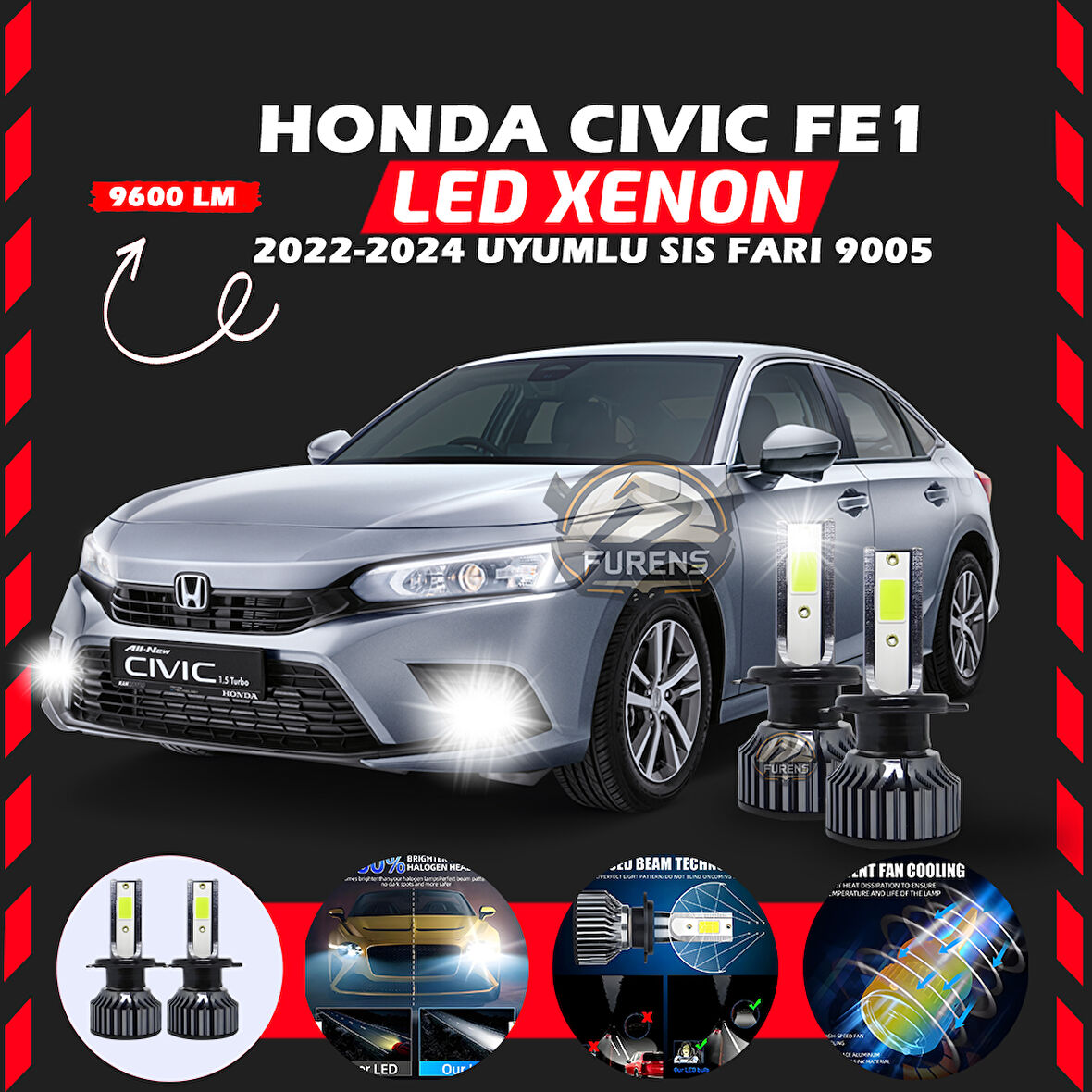 Honda Civic FE1 2022-2024 Sis Farı Uyumlu Şimşek Etkili Led Xenon Pro Series H9005