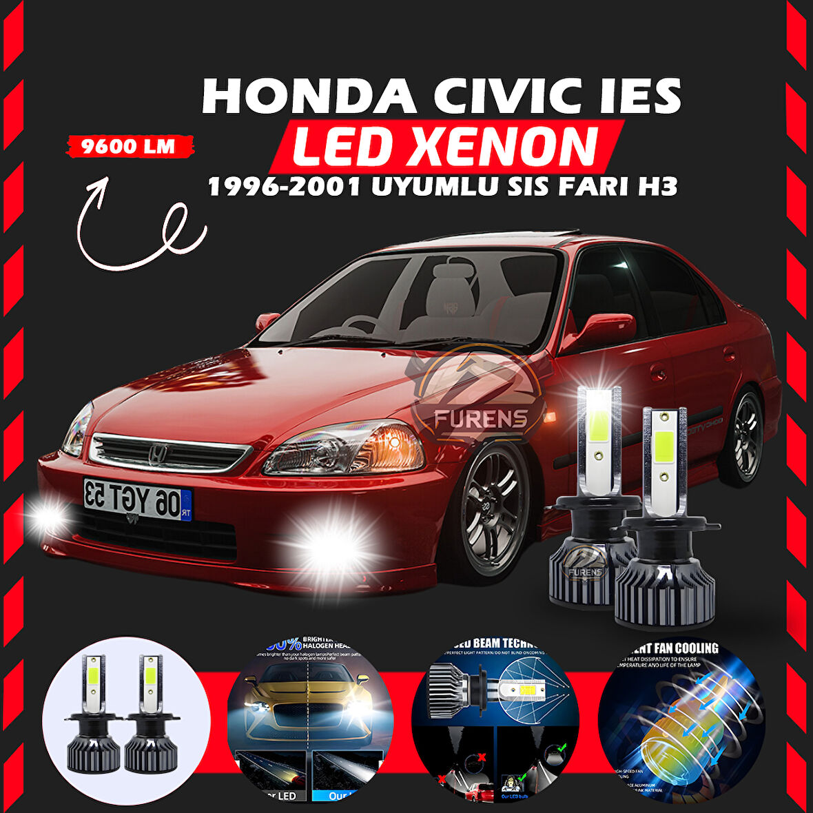 Honda Civic İES 1996-2001 Sis Farı Uyumlu Şimşek Etkili Led Xenon Pro Series H3