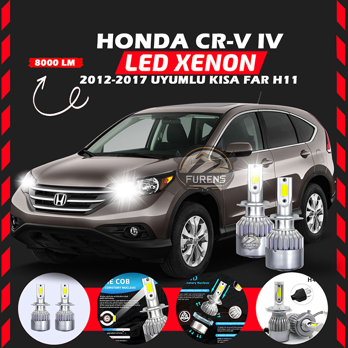 Honda CR-V 2012-2017 Kısa Far Uyumlu Şimşek Etkili Led Xenon Performance Series H11