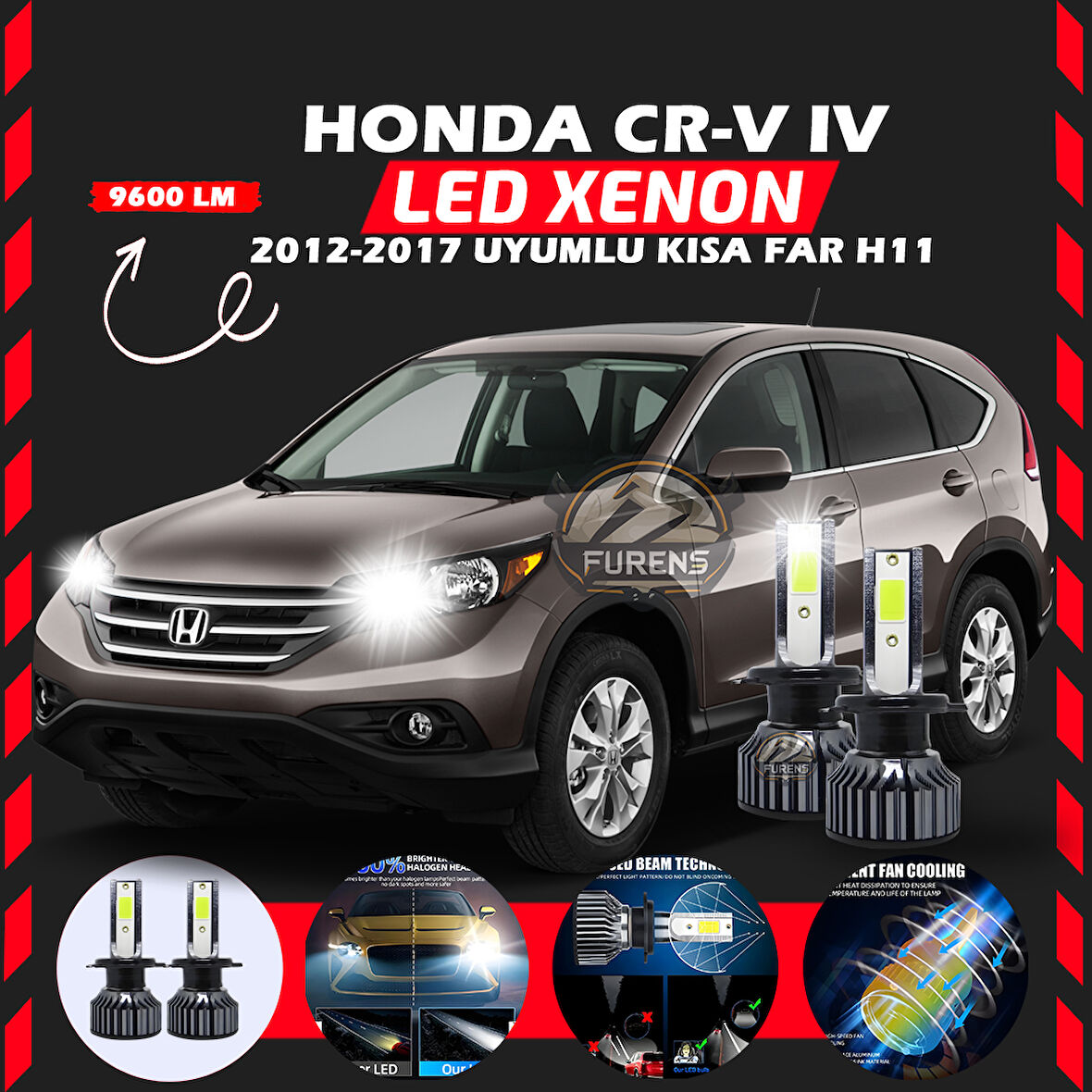 Honda CR-V 2012-2017 Kısa Far Uyumlu Şimşek Etkili Led Xenon Pro Series H11