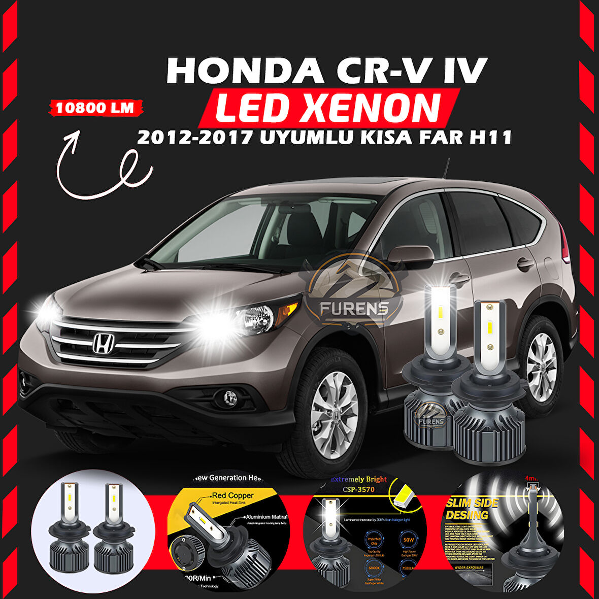 Honda CR-V 2012-2017 Kısa Far Uyumlu Şimşek Etkili Led Xenon Premium Series H11
