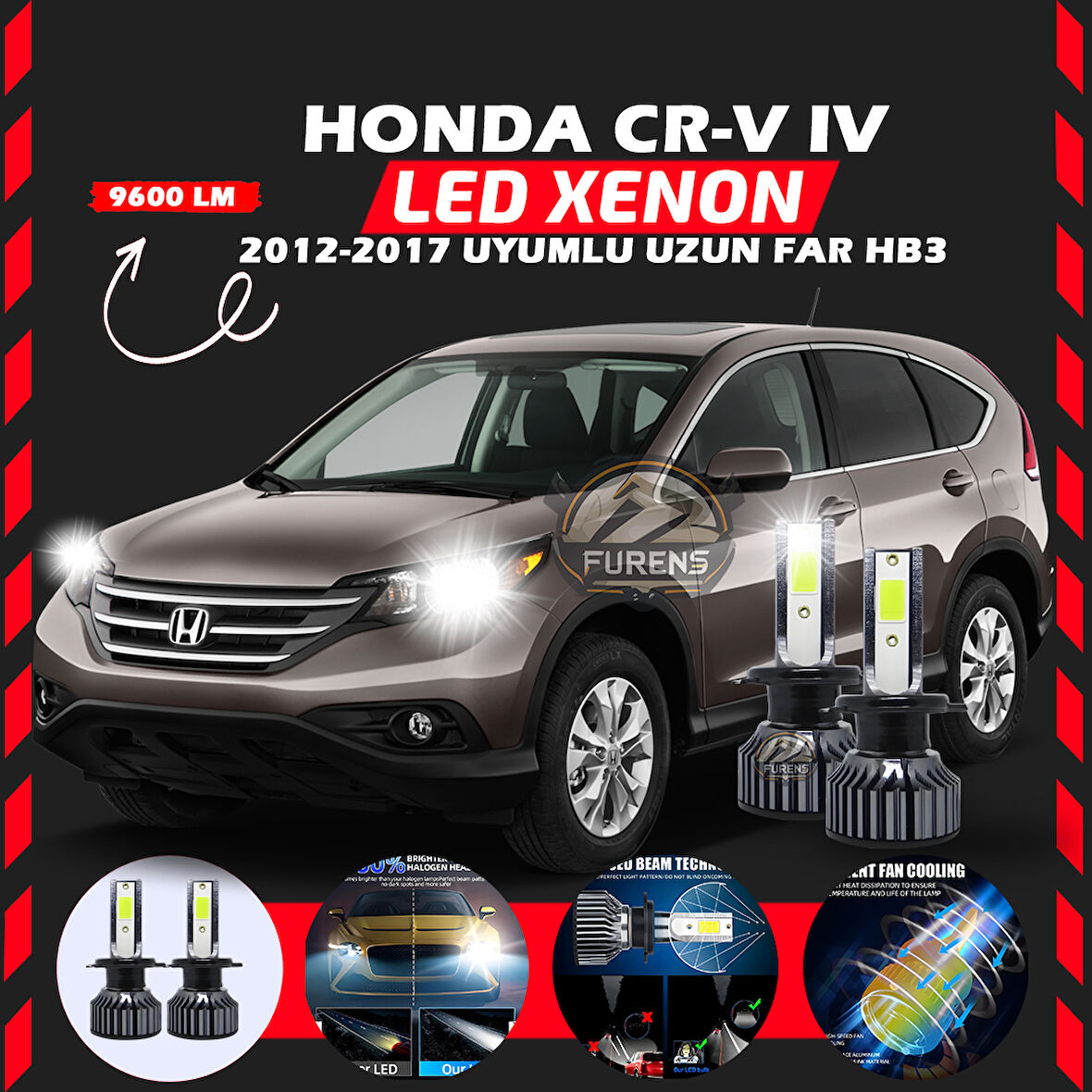 Honda CR-V 2012-2017 Uzun Far Uyumlu Şimşek Etkili Led Xenon Pro Series HB3