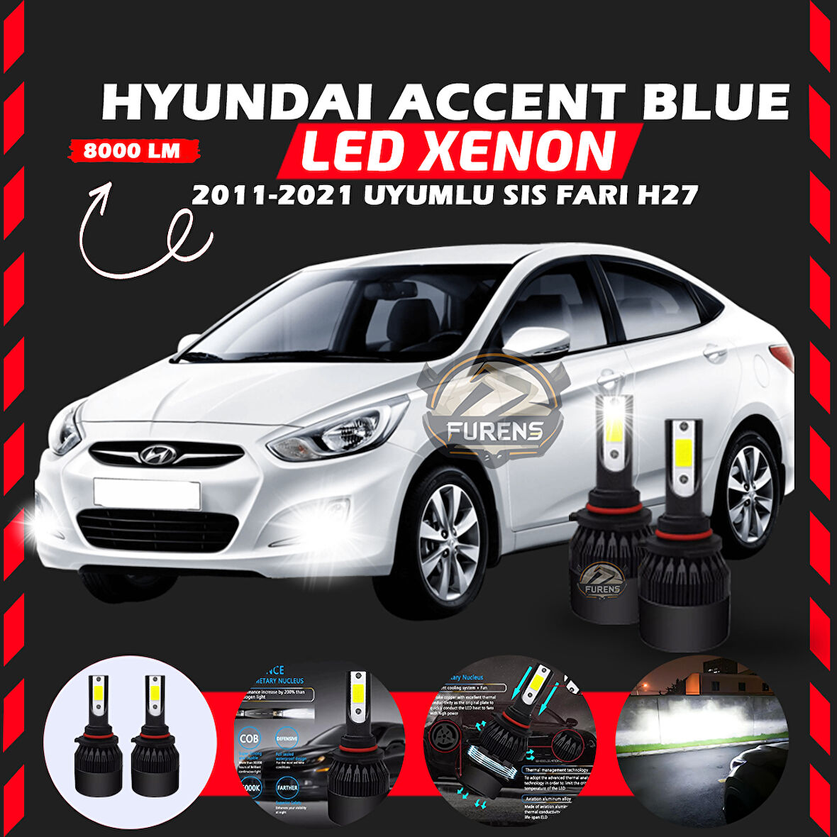 Hyundai Accent Blue 2011-2021 Sis Farı Uyumlu Şimşek Etkili Led Xenon Light Series H27