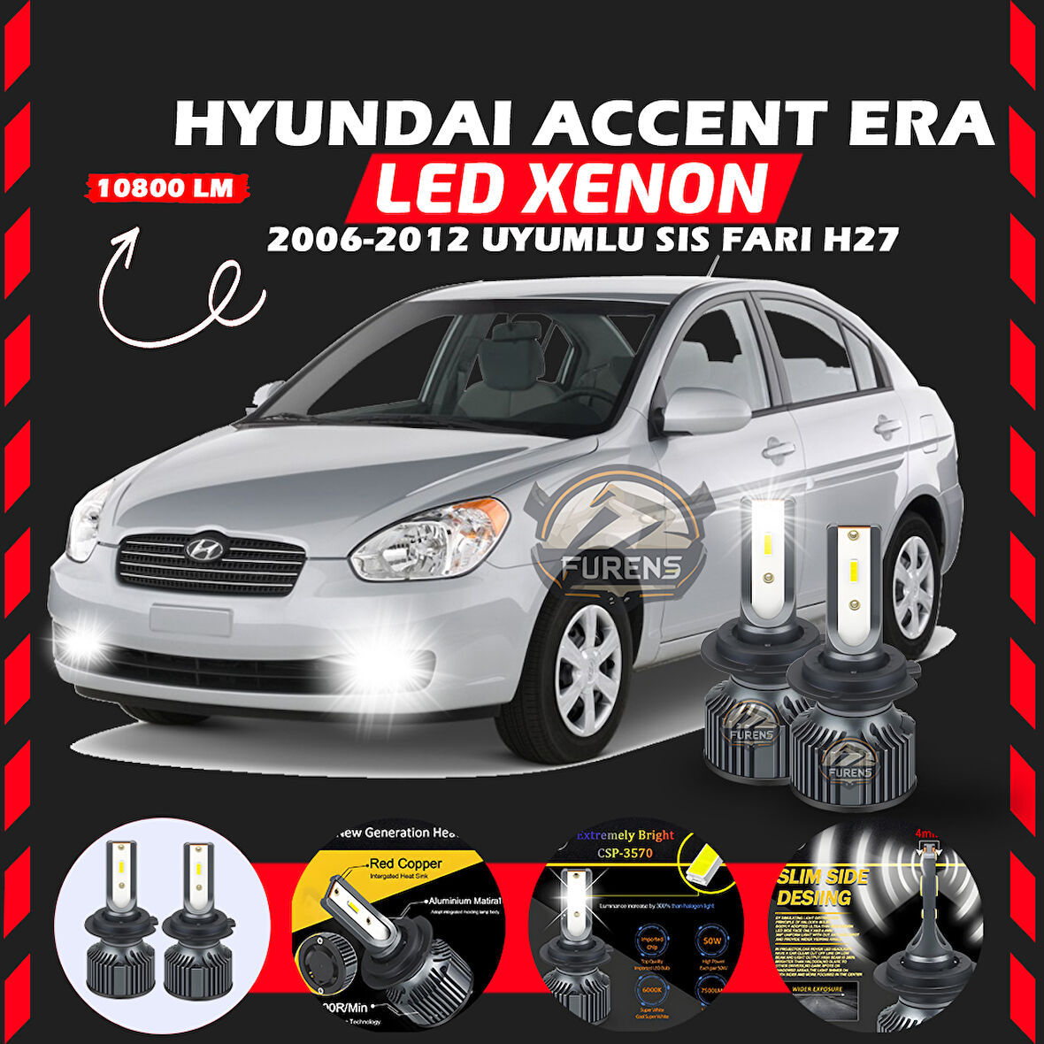 Hyundai Accent Era 2006-2012 Sis Farı Uyumlu Şimşek Etkili Led Xenon Premium Series H27