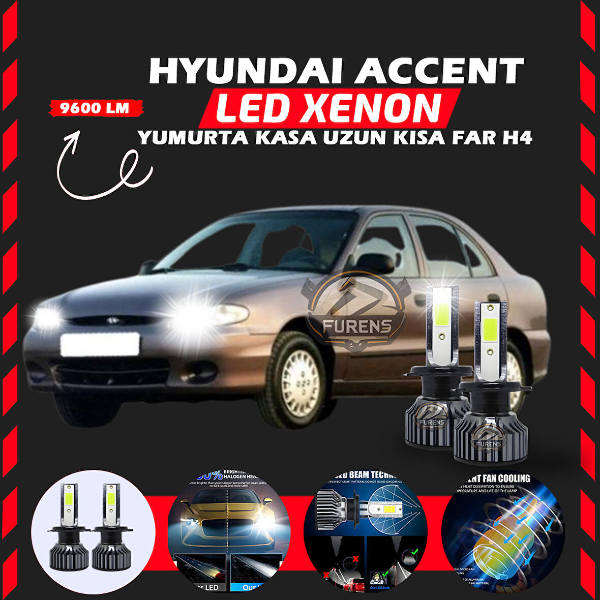 Hyundai Accent Yumurta Kasa Uyumlu Şimşek Etkili Led Xenon Pro Series H4