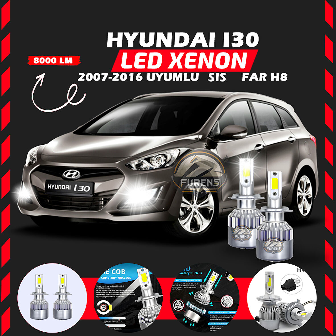 Hyundai İ30 2007-2016 Sis Farı Uyumlu Şimşek Etkili Led Xenon Performance Series H8