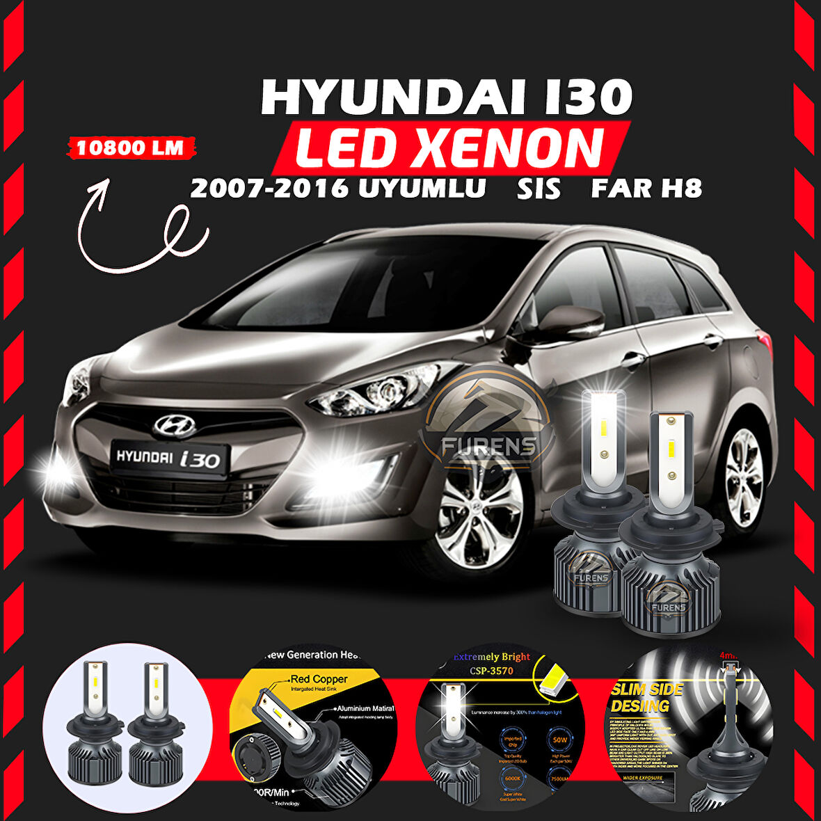 Hyundai İ30 2007-2016 Sis Farı  Uyumlu Şimşek Etkili Led Xenon Premium Series H8