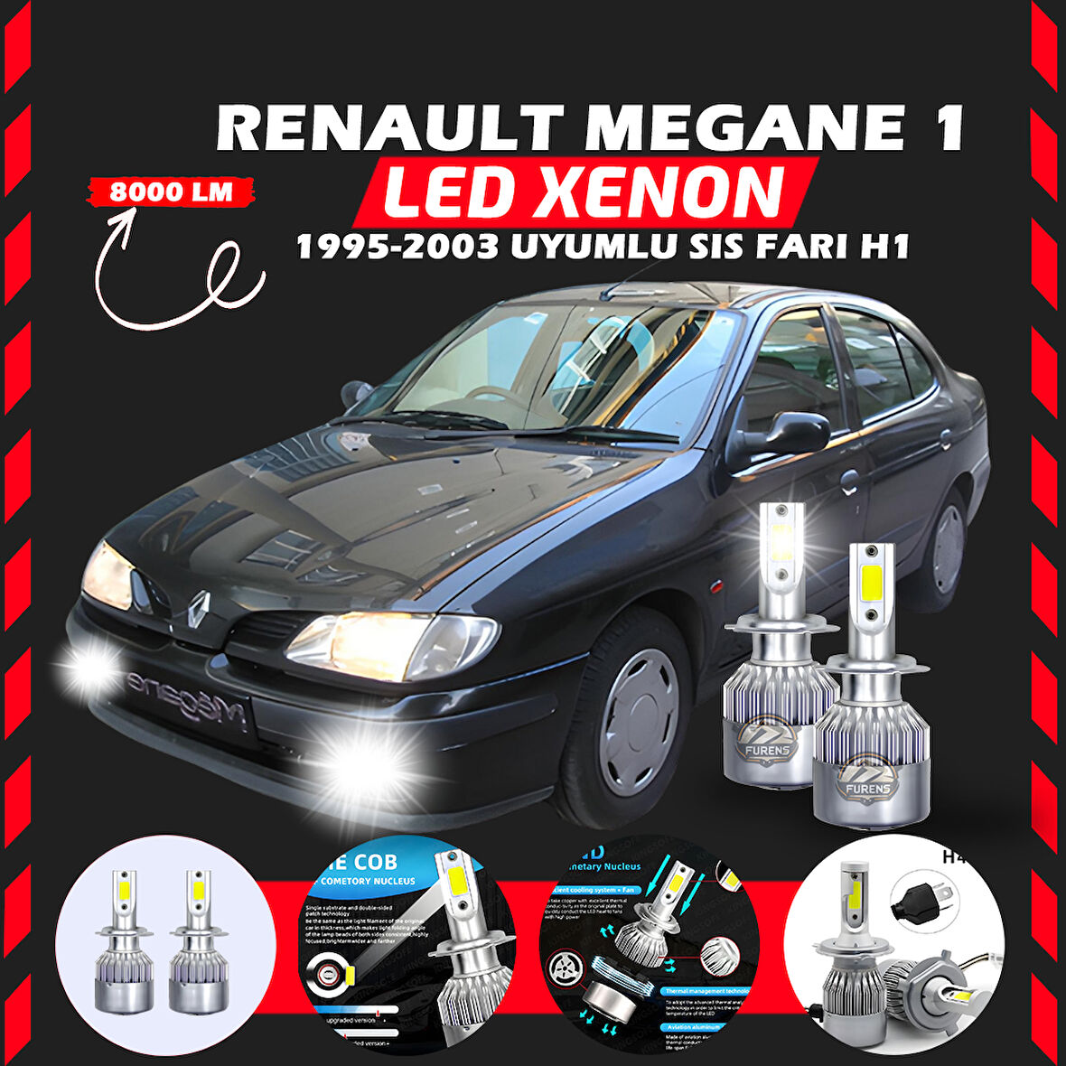 Renault Megane 1 1995-2003 Sis Farı Uyumlu Şimşek Etkili Led Xenon Performance Series H1