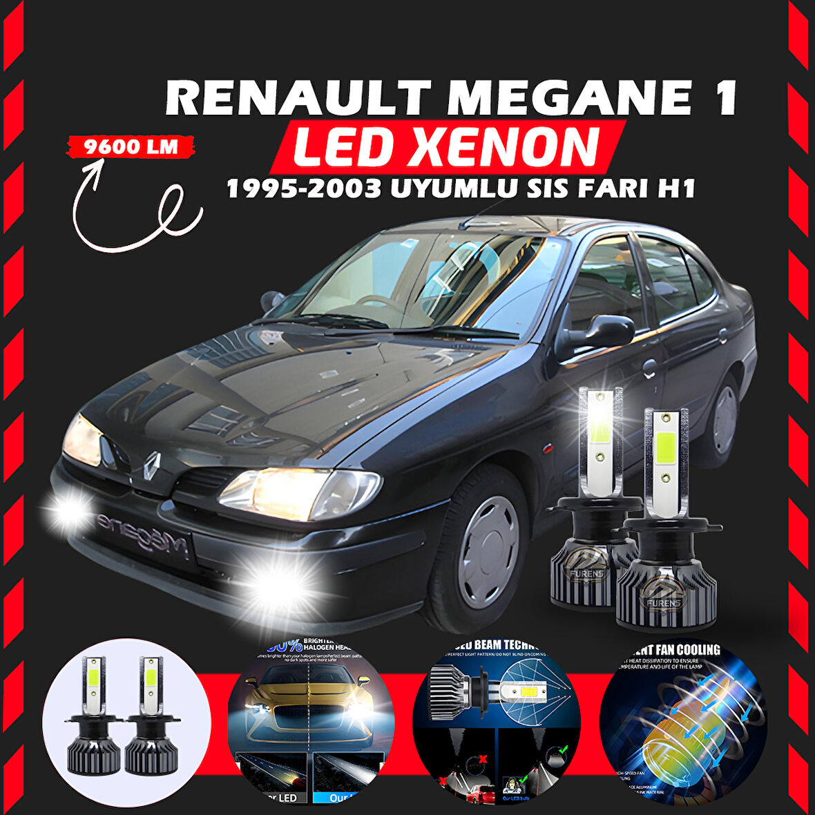 Renault Megane 1 1995-2003 Sis Farı Uyumlu Şimşek Etkili Led Xenon Pro Series H1